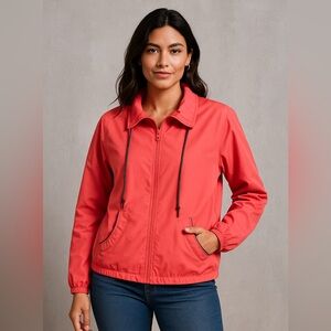 Three Hearts Women’s Coral Windbreaker Jacket Zip Front Mesh Lining Size XL